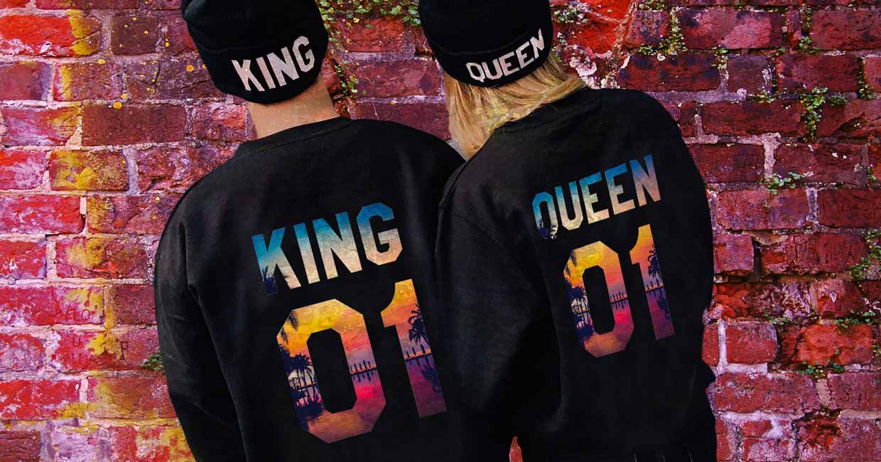 Zwei Hoodies für Paare King Queen Pullover Set Pulli Liebe Love Pärchen Geschenk Couple Schwarz/Gold 